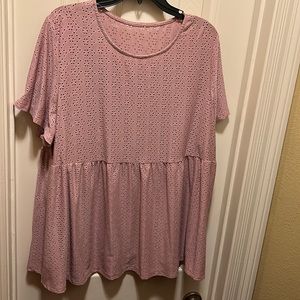Pink eyelet babydoll top SHEIN